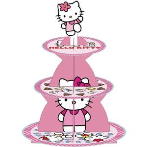 for Kitty Themed Party Supplies and Decorations, a Three-Tiered Cupcake Stand, a Display Stand for Birthday Desserts and Cakes, which is Suitable for Cute-Style Birthday Decorations.
