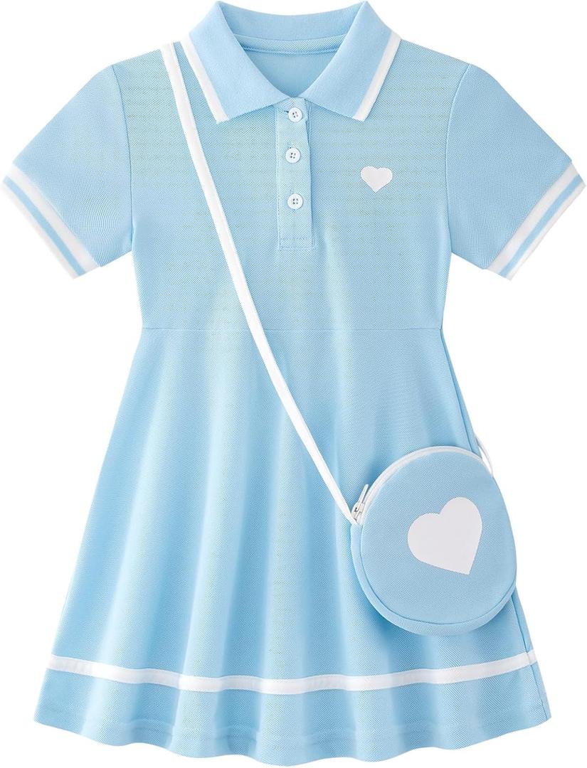 Move Dance Toddler Girl Sporty Dress Summer Clothes Kids Casual Sundress with Bag 2-7 Years (Blue)