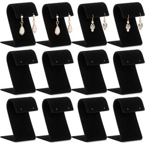 RattanView 12 Pieces Velvet Earring Display Stand Necklace Pendant Jewelry Stand Showcase Organizer Display Holder for Earring Pendant Accessory Rack (Curved Style,Black)