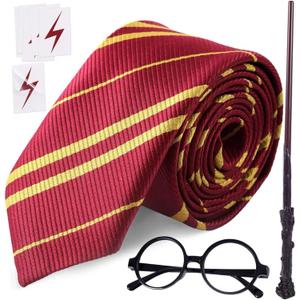 Halloween Wizard Costume Accessories Set, Wizard Wand and Tie and Glasses Magic Novelty
