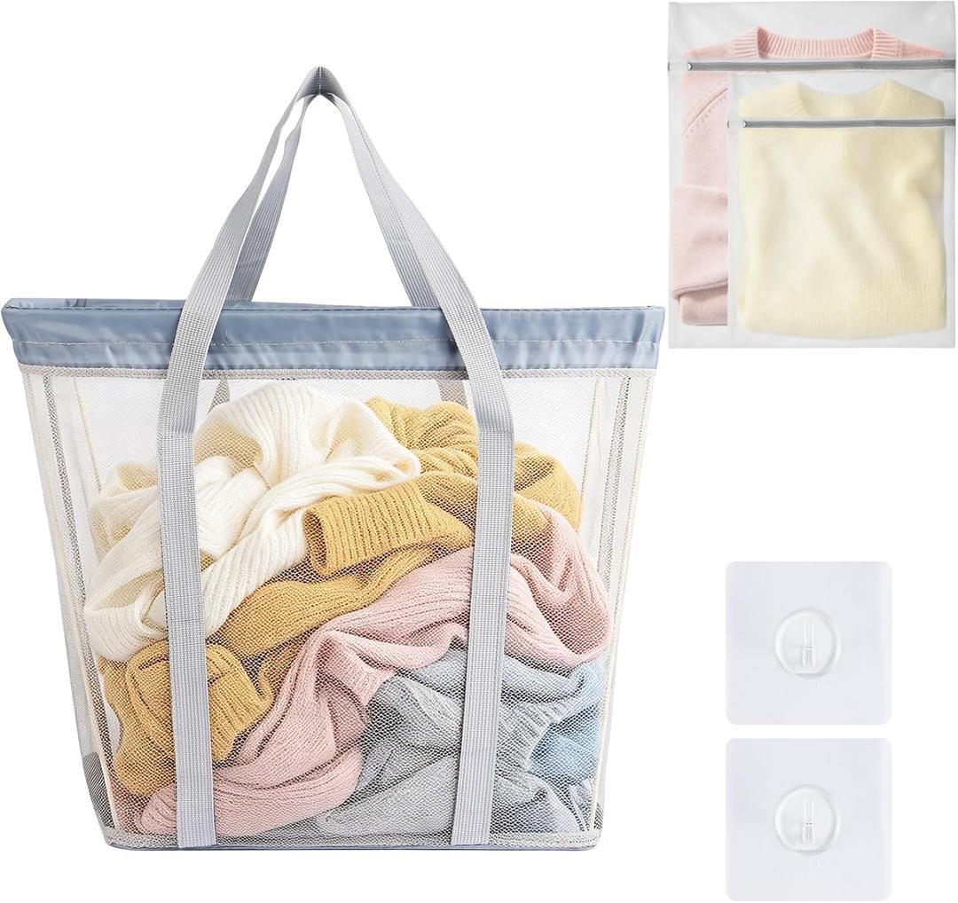 80L Large Foldable Laundry Basket with 2 Laundry Bags and 2 Hooks Wall-Mounted Laundry Hampers with Handles & Capacity Buckle, Dirty Clothes Basket for Bedroom, Bathroom, Dorm, 45x30x37 cm