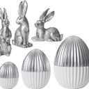 DN DECONATION 6PCS Easter Decorations with 3 Rabbits and 3 Silver Easter Eggs, Small Easter Bunny Figurines, Spring Table Centerpiece Decor Rabbit Statues, Indoor Bunny Decor, Vintage Home Decor (set of 6)