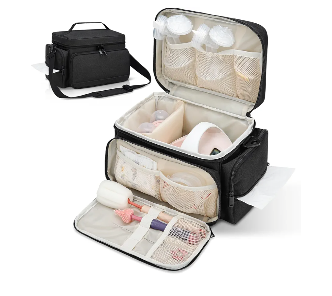 Breast Pump Bag Fit for Spectra S1 and S2, Pumping Bag with Waterproof Mat for Pump Accessories, Portable Pump Carrying Case for Work, Travel and Family Use, Black