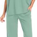 PrinStory Womens 2 Piece Lounge Sets Casual Outfits Pullover Top and Wide Leg Pants Matching Pjs Soft Pajamas Loungewear (L)