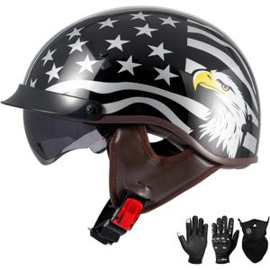 DOT Approved Motorcycle Half Helmet for Adults, Lightweight Retro Open Face Half Shell Helmet for Cruiser Scooter Chopper Moped Street Bike, Men Women Universal Casco (Black, XL)