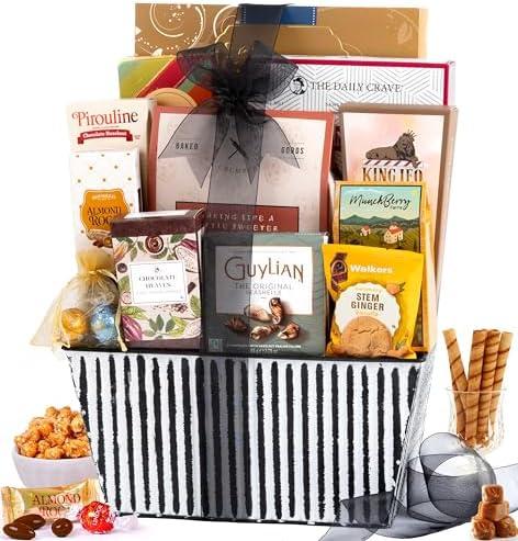 Broadway Basketeers Valentines Snack & Sweets Gift Basket for Women, Cookies, Popcorn, Chocolate, Pretzels & Sweets – Thank You Gift for your Loved Ones