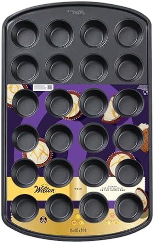Wilton Gold Premium Non-Stick Warp-Resistant Bakeware, Made without PFAs, Muffin Pan, 24-cup, 16 x 10 x 1 in