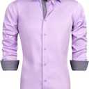 J.VER Men's Casual Long Sleeve Stretch Dress Shirt Wrinkle-Free Regular Fit Button Down Shirts (Pink Purple), S