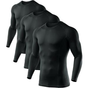 ATHLIO Men's UPF 50+ Long Sleeve Compression Shirts, Water Sports Rash Guard Base Layer, Athletic Workout Shirt (X-Large, 3pack Black/ Black/ Black)