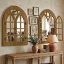 Arched Window Mirror for Wall Decor,Farmhouse Window Pane Mirror | Open & Close Design, Rustic Wood Wall Mirror for Living Room, Entryway, Bedroom Decorative (28" x 41", Walnut, 1 Pack)