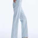 Womens Jeans High Waisted Straight Leg Stretchy Jeans Trendy Wide Leg Casual Fit Denim Pants (Blue)