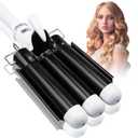 1.25 inch Three Barrel Curling Iron: Aleath Large 3 Barrel Hair Crimper with LCD Display - Dual Voltage Hair Waver Jumbo (Black)