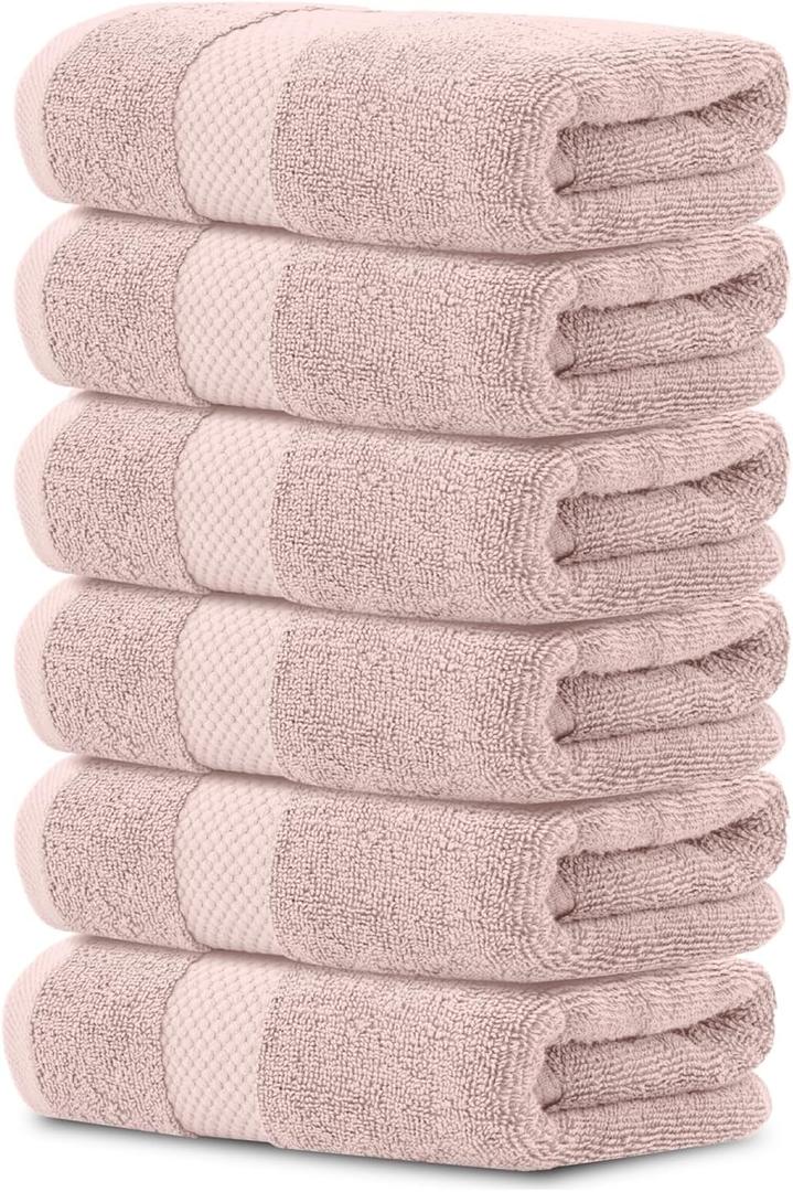 White Classic Hotel Collection, Set of 6, Hand Towels, 100% cotton , 16×30 Inches, Pink