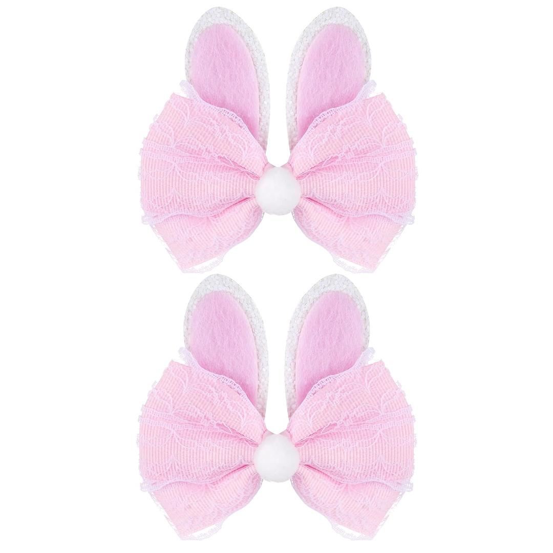 2Pcs 4'' Easter Bunny Ears Hair Bow Clips for Women Girls, Spring Rabbit Ear Hair Accessories (Pink)