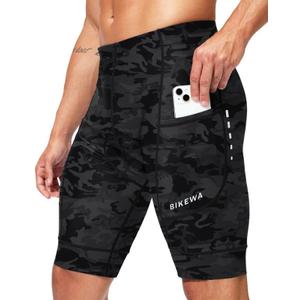 Bikewa Padded Bike Shorts for Men 4D Cycling Road Riding Biking Padding Bicycle Shorts with Phone Pockets (XX-Large, Camo Black)