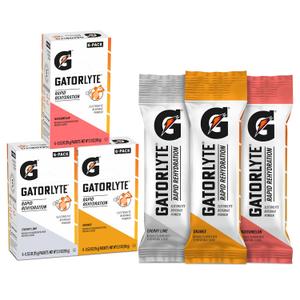 Gatorlyte Rapid Rehydration Electrolyte Beverage, Variety Pack, Lower Sugar, Specialized Blend of 5 Electrolytes, No Artificial Sweeteners or Flavors, 18 pack, 1 pack mixes with 16.9oz (500ml) water (BB 06/07/2025)