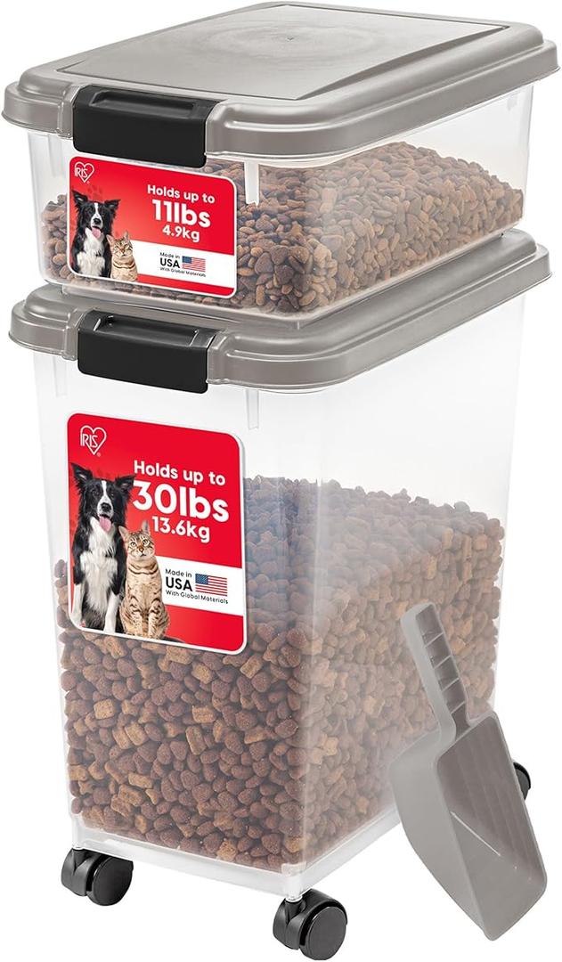 IRIS USA, 30 lbs & 11 lbs Combo Airtight Dog Food Storage Container, Stackable Treat Box