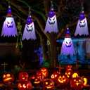 Halloween Decorations Outdoor,Hanging Ghosts String Lights,Glowing Ghost Witch Hat Halloween Ornaments Indoor Outside Lights Decorations for Home Tree Porch Garden Yard