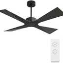 WINGBO 54" Wet Rated Outdoor Ceiling Fan without Lights, 4 ABS Plastic Blades, Reversible DC Motor, 6-Speed Remote Control, Waterproof Ceiling Fan No Lights for Patio Porch Gazebo Garage, Black