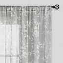 FMFUNCTEX Linen Sheer Curtains for Bedroom, Grey White Blossom Print Curtains 96 Inches Long for Living Room,Floral Patterned Farmhouse Curtain Light Filtering Window Drapes 2 Panels, Rod Pocket