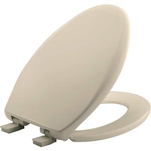 Bemis Aurora Slow Close Toilet Seat, Easy Clean Hinges and Adjustable Perfect Fit Plastic Seat, Made in USA, Elongated, Almond