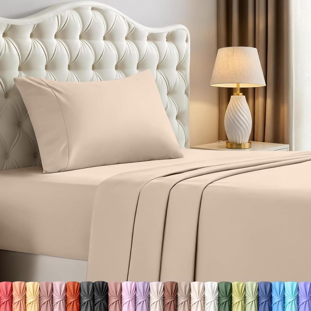 Utopia Bedding Twin Sheet Set 3 Piece Bed Sheets for Twin Size Bed, Soft and Breathable Microfiber, Includes 1 Fitted Sheet, 1 Flat Sheet and 1 Pillowcase Oeko Tex (Beige)