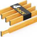 SpaceAid 4 Pack Bamboo Drawer Dividers with Labels, Kitchen Adjustable Drawer Organizers, Expandable Organization for Home Clothes Dressers (17-22 in, Natural)