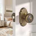 Antique Brass Door Knobs Privacy Door Knobs Interior with Push-Button, Vintage Door Knob with Lock for Bedroom and Bathroom, Zinc Alloy, 1 Pack