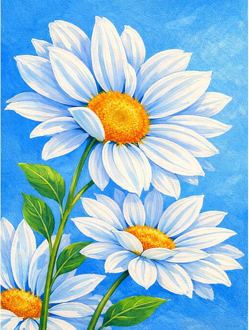 4 x YOMEIA Diamond Painting Kits for Adults,White Daisy Landscape Diamond Art Kits 5D Full Drill Round Gem Art, DIY Diamond Crafts Paint by Diamonds for Home Wall Decor, Gifts for Beginners 12x16 Inch