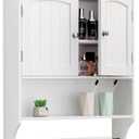 Iwell Bathroom Cabinet Wall Mounted with Towel Rack & Adjustable Shelf, Over The Toilet Storage Cabinet, Medicine Cabinet for Bathroom, White
