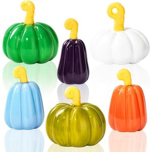 2 x Vicenpal 6 Pcs 1.18 Inch Fall Pumpkin Decor Figurines Mini Resin Thanksgiving Pumpkin Decor Table Rattan Fake Fall Crafts Multicolor Autumn Harvest Table Kitchen Centerpiece(Fresh Color)