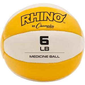 Champion Sports Exercise Medicine Ball, 6-7 lbs, Leather with No-Slip Grip, Weighted Med Ball for Weight Training, Stability, Plyometrics, Cross Training, Core Strength, Heavy Workout Ball