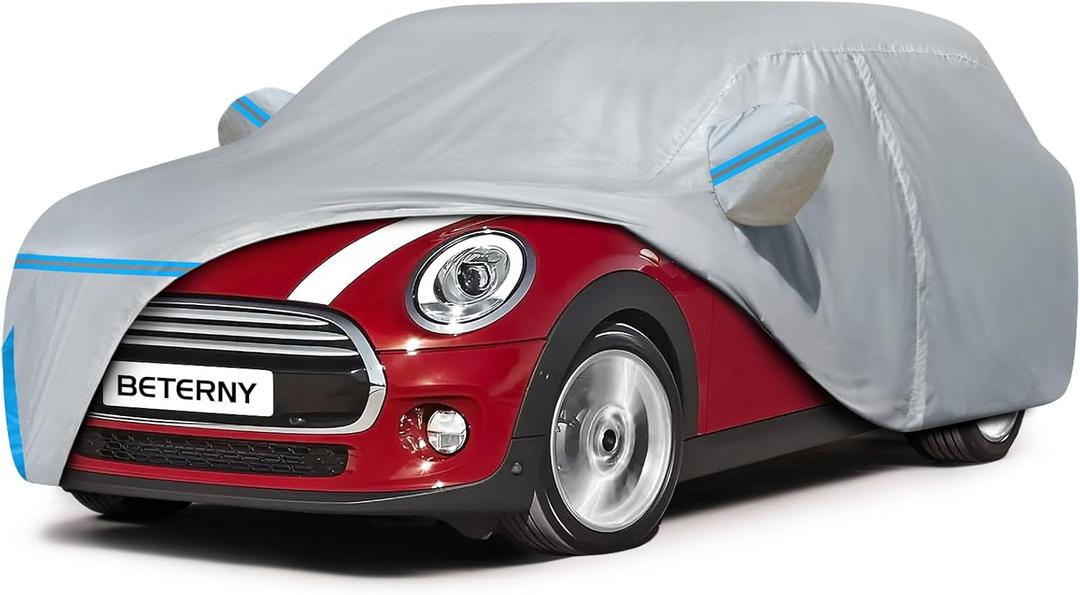 Car Cover for 2002-2025 Mini Cooper 2 Door, Waterproof Custom-fit All Weather Sun Rain UV Dust Snow Protection Windproof Outdoor Full Car Cover with Door Zipper and Cotton Lining-Grey