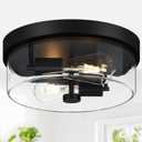 Szzgco Flush Mount Ceiling Light Fixtures, 2-Light Black Ceiling Mount for Farmhouse with Clear Glass Lampshade, Industrial Flush Mount Light Fixture for Hallway, Kitchen, Entryway and Foyer