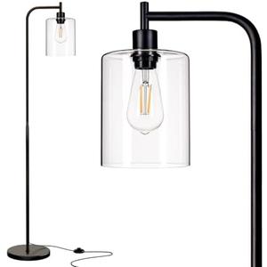 addlon Floor Lamps for Living Room Bright Lighting with Glass lampshade, Modern Bright Floor Lamp with LED Bulbs Industrial Standing lamp for beroom, Tall Pole Lamps Office - Black