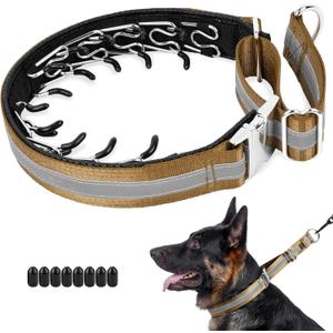 Mayerzon Martingale No Pull Collar for Large Medium Dogs, Patented Dog Walking Training Collar for Pulling, 1.5'' Wide Alloy Buckle, Neoprene Padded, Adjustable, Reflective, Easy to Use(L, Brown)