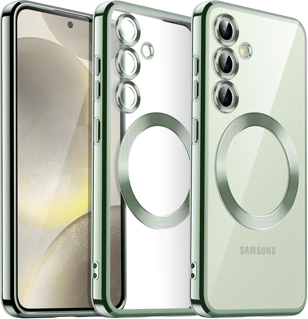 JETech Soft Clear Case for Samsung Galaxy S24 6.2-Inch, Camera Lens Full Protection, Compatible with MagSafe Wireless Charging, Shockproof Electroplated TPU Phone Cover (Jade Green)