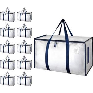 Simple Deluxe 10 Pack Heavy Duty Moving Bags with Reinforced Zippers & Comfortable Handles, Extra Large Foldable Storage Totes for Clothes, College Dorm, White
