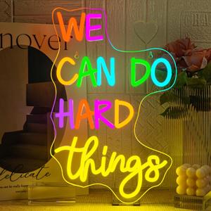 We Can Do Hard Things Neon Sign Classroom Led Neon Light Kids Wall Art Decor for Bedroom Library Office Postive Inspirational Children Students Birthday Gifts