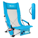 AKSOUL Folding Beach Chair for Adults: Low/High Back Chairs with Carry Bag - Extra Wide Seat Chair with Comfortable Pillow & Storage Pocket (1 Pack & 2 Pack, Blue)