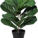 Artificial Small Fiddles Leaf Fig Tree Potted Plant,Realistic Faux Tree Fake Ficus Lyrata Indoor Plants 16inch for Home,Office,Garden,Living Room Decoration with Black Pot