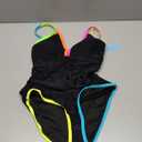 popvil Women's One Piece 2025 Tummy Control Swimsuits Neon Color Block Swimwear Deep V Neck Slimming Bathing Suit, Size M