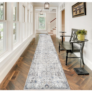Hallway Washable Runner Rug - 2'6x12 Kitchen Runner Rugs with Non Slip Backing Indoor Farmhouse Carpets for Living Room Bedroom Vintage Mat Floor Decoration Carpet 2'6''x12' Grey Brown/Blue