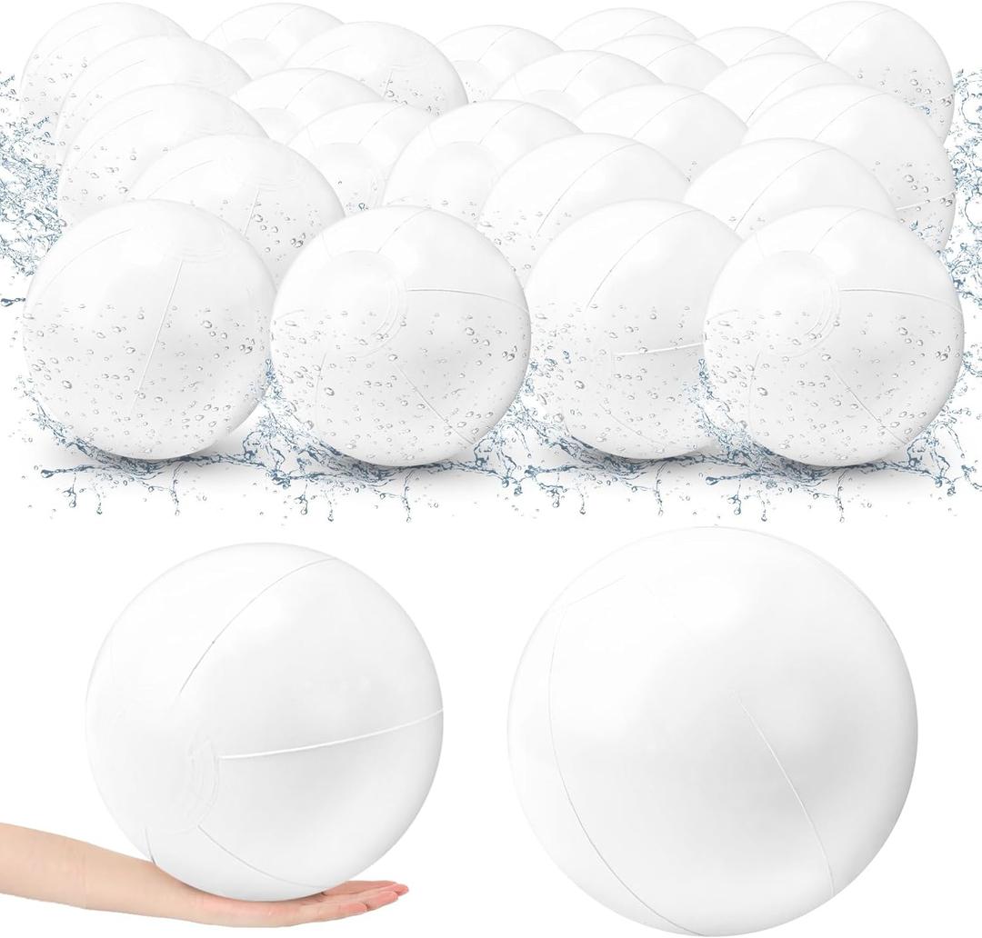 Junkin 36 Pieces 5.5 Inch Solid White Beach Balls Bulk Inflatable Beach Ball Swimming Pool Party Balls Beach Game Toy for Summer Beach, Pool and Party Favor