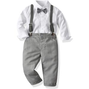 SALNIER Toddler Boy Suit Baby Boys Wedding Dress Outfit Formal Gentleman Clothes Set Dress Shirt Bowtie Suspenders Pants (3T, Gray01)