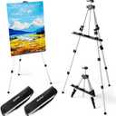 Nicpro Art Easel for Painting with Bag, Aluminum Metal Tripod Easel Stand for Sign, 2 Pack Silver Artist Easels Adjustable Height from17 to 66" for Table-Top/Floor Painting, Display, Poster, Canvas