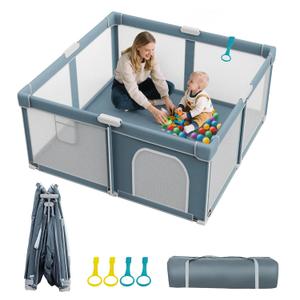 Foldable Baby Playpen - 50"×50" Collapsible Play Pen for Babies and Toddlers - Indoor Outdoor Play Pen with 4 Handles - Folding Baby Playpen with Carry Bag Portable Travel Play Yard