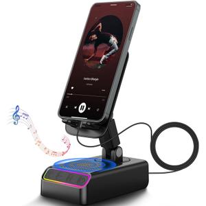 Wireless Induction Speaker(Cable Charging Only), Bluetooth Speaker Phone Stand Combo 5-in-1 Wireless Phone Stand with RGB Light, for All Phones and Tablets, Gift for Men Women