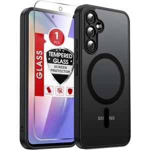 LeYi for Galaxy A54-5G Phone Case: A54 Samsung Phone Case with Screen Protector, [Magnet Fit] Matte Translucent Skin-Touch & Full Body Protection para Android Samsung A 54 Cell Cover, Black