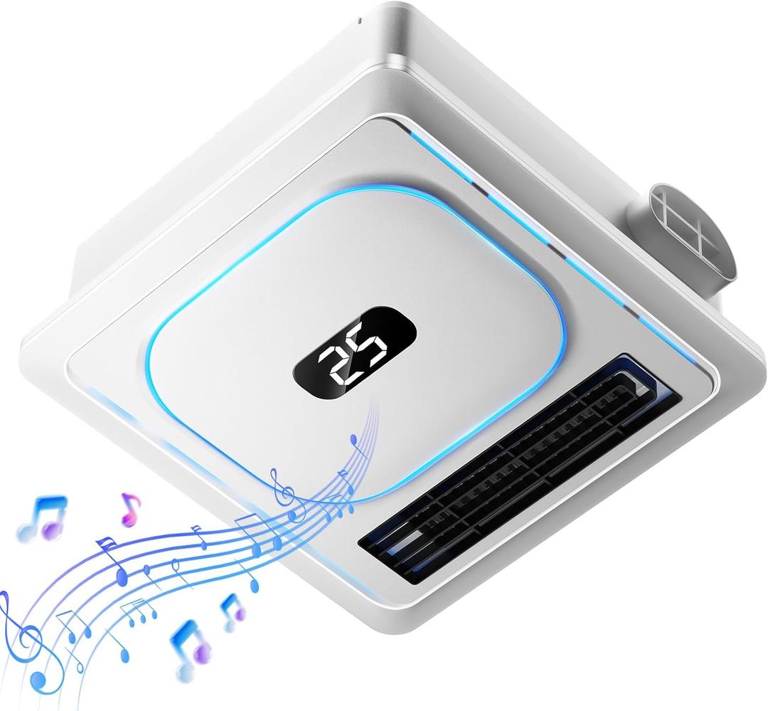 BSEED Bathroom Exhaust Fan with Bluetooth Speaker & Heater, 1800W Dual-Heat, 230 CFM, 3CCT+5-Color RGB Light, Negative Ion, Wall Control, White